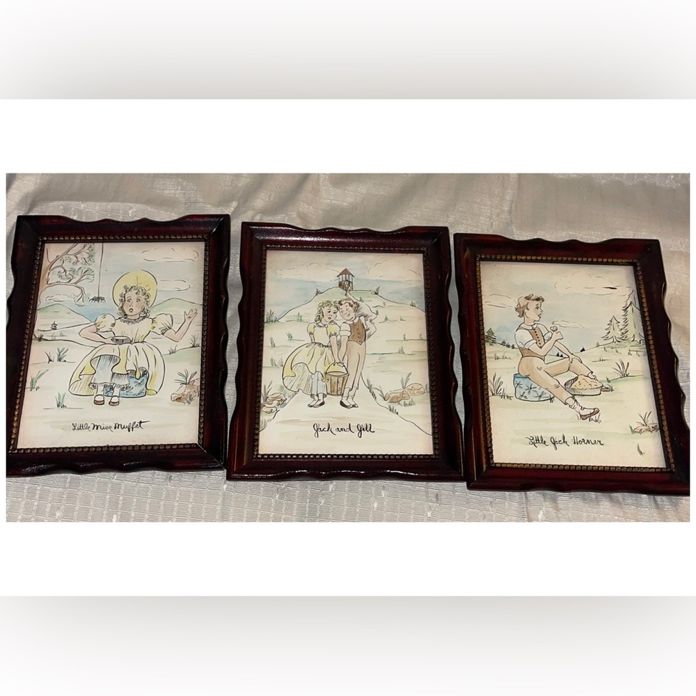 Vintage Watercolor Nursery Rhyme Framed Prints Set